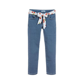 Grils blue jeans with bow belt